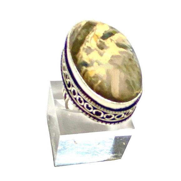 Jasper Gemstone in a Handcrafted Vintage-Look 925 Stamped Ring (8) - Picture 2 of 8
